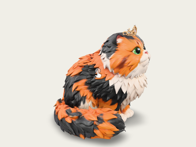A 3D Image Of A Pixarlike Calico Persian Show Cat model preview
